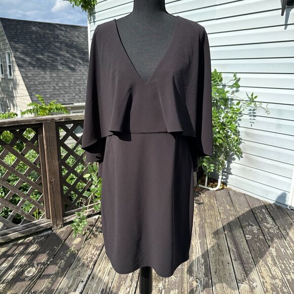 Halston Heritage Dress 10 V-Neck Cocktail Cape Black Event Formal New Year Party - Picture 3 of 15